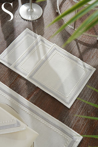 Graceful Silver Design Placemat Set - Waterproof Fabric - 6 Persons - 24 Pcs. Full Set