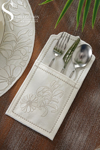 Magnolia Magic Design Placemat Set - Waterproof Fabric - 6 Persons - 24 Pcs. Full Set