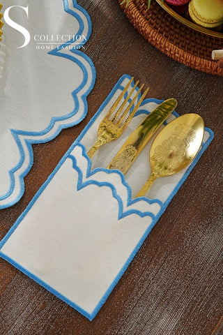 Cloud Design Light Blue Placemat Set - Waterproof Fabric - 6 Persons - 24 Pcs. Full Set