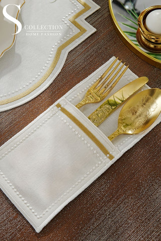 Graceful Gold Design Placemat Set - Waterproof Fabric - 6 Persons - 24 Pcs. Full Set