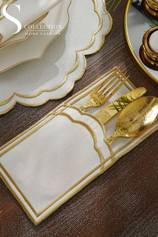 Jory Gold Design Placemat Set - Waterproof Fabric - 6 Persons - 24 Pcs. Full Set