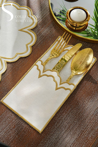 Cloud Design Gold Placemat Set - Waterproof Fabric - 6 Persons - 24 Pcs. Full Set