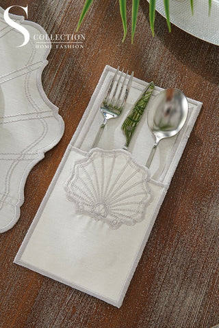 Marine Silver Design Placemat Set - Waterproof Fabric - 6 Persons - 24 Pcs. Full Set