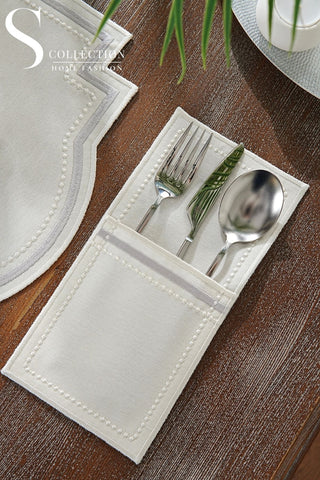 Graceful Silver Design Placemat Set - Waterproof Fabric - 6 Persons - 24 Pcs. Full Set
