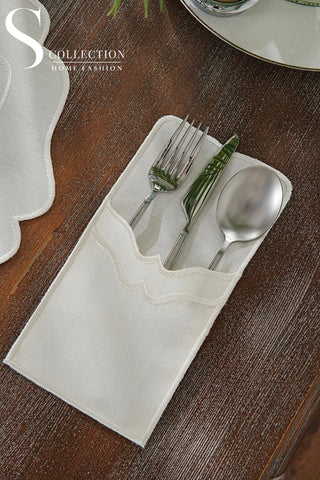 Desert Bloom Off White Design Placemat Set - Waterproof Fabric - 6 Persons - 24 Pcs. Full Set