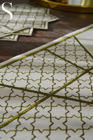 Rimal Olive Design Placemat Set - Waterproof Fabric - 6 Persons - 18 Pcs. Full Set