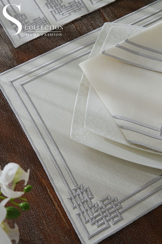 Pyramid Design Silver Placemat Set - Waterproof Fabric - 6 Persons - 24 Pcs. Full Set