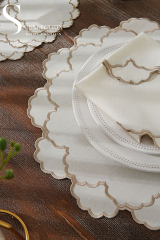 Olivia Cappuccino Design Placemat Set - Waterproof Fabric - 6 Persons - 24 Pcs. Full Set