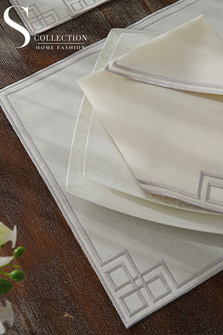 Welcome Elegance Design Silver Placemat Set - Waterproof Fabric - 6 Persons - 24 Pcs. Full Set