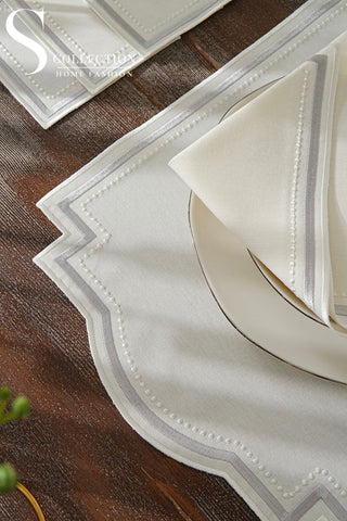 Graceful Silver Design Placemat Set - Waterproof Fabric - 6 Persons - 24 Pcs. Full Set