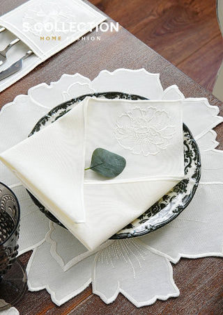 Eloise Off White Design Placemat Set - Waterproof Fabric - 6 Persons - 24 Pcs. Full Set