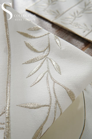 Silver Flower Design Placemat Set - Waterproof Fabric - 6 Persons - 24 Pcs. Full Set