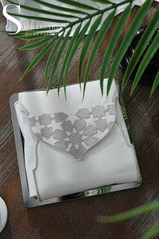 Ramadan Dome Design Silver Full Placemat Set - With Bread Basket Napkin and Runner - 6 Persons - 26 Pcs.