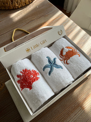 Sea Life Design Gift Towel Set - Colorful Embroidered