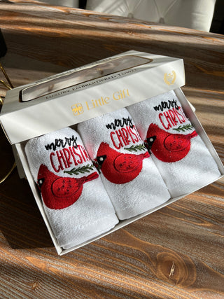 Christmas Bird Design Gift Towel Set - Colourful Embroidered