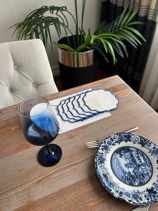 Elise Design Cocktail Napkin - Waterproof Fabric - Navy Blue Embroidered