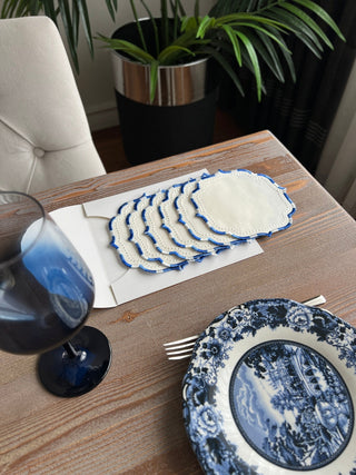 Zebra Design Cocktail Napkin - Waterproof Fabric - Navy Blue Embroidered
