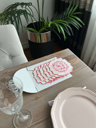 Bouquet Design Cocktail Napkin - Waterproof Fabric - Pink Embroidered